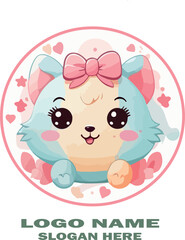 Cute kawaii logo vector white background .
