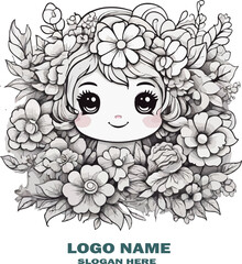 Kawaii flower coloring page vector white background .