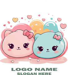 Cute kawaii logo vector white background .