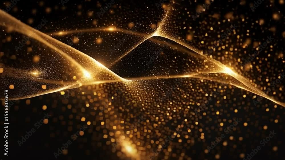 Poster Golden Lights of Innovation: Capturing the intricate dance of golden light streams, an abstract visualization suggests cutting-edge technological advancement.  It evokes innovation.