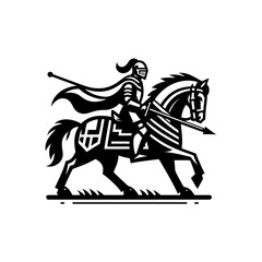 Medieval Armored Warrior on Horse with Sword Vector Illustration