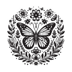 butterfly vector logo in flower garden