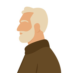 old and bearded man portrait, white-haired man profile, vector illustration