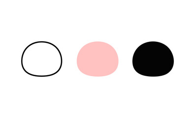 Minimalist trio of abstract geometric shapes in black, white, and pink tones on a clean background