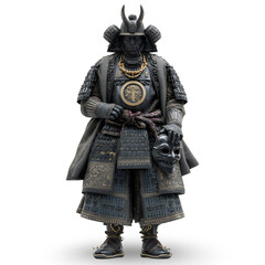 Detailed Full Body Samurai Warrior Holding a Demon Mask Illustration