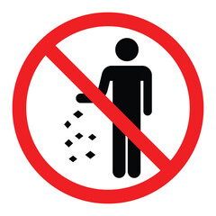 No Littering Prohibited Sign – Public Warning and Toilet Rubbish Icon Set – Vector Illustration.