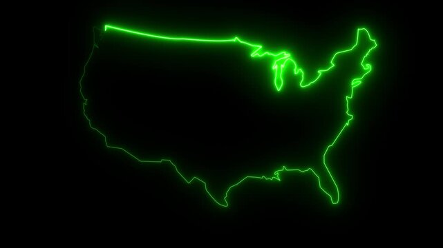 map of U.S.A with a blue glowing neon effect.