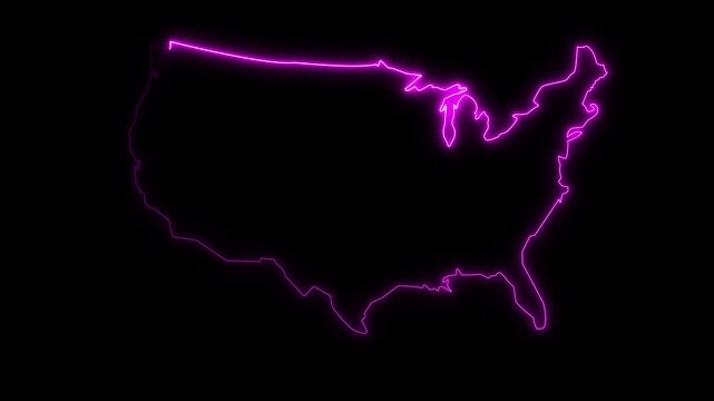 map of U.S.A with a blue glowing neon effect.