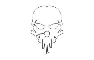 Human scull. One line continuous Halloween skull isolated on white background, continuous line of skull and crossed bones.one line drawing sign of horror, danger.
