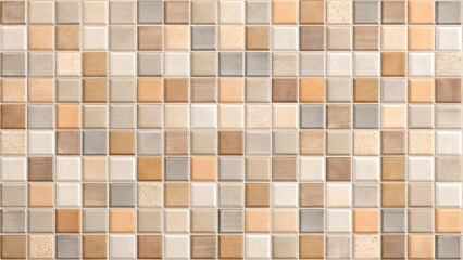Fototapeta premium A seamless texture of small, square tiles in varying shades of beige and brown creates a calming mosaic pattern