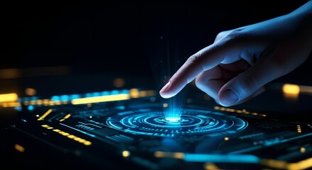 Obraz premium Interactive Holographic Technology Futuristic Interface Design and Human Interaction