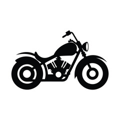 Black Silhouette of Classic Harley Davidson Style Chopper Motorcycle on White Background for Vintage Biker and Retro Design Projects