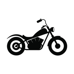 Obraz premium Black Silhouette of Classic Harley Davidson Style Chopper Motorcycle on White Background for Vintage Biker and Retro Design Projects