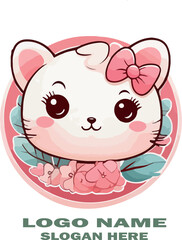 Cute kawaii logo vector white background .