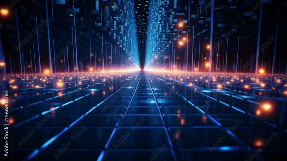 Poster Digital Gateway: A captivating digital pathway leading into an infinite data-filled expanse, showcasing the vibrant world of technology and futuristic innovation.