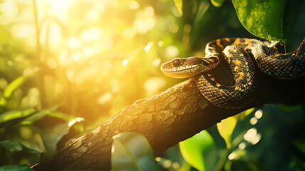 Lush jungle surrounding red green snake high resolution picture