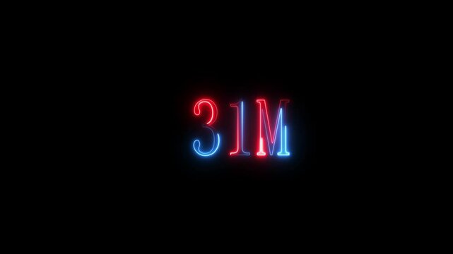 31 m Neon text effect video motion on black background .Celebration 31M Text Animation 4k On Alpha. M text fire color ,technology video ,animation by blue color neon. 4k video