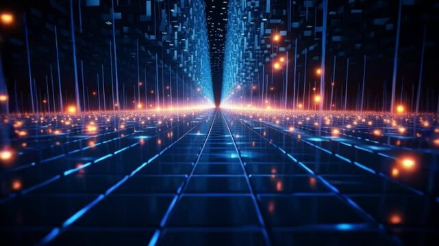 Digital Gateway: A captivating digital pathway leading into an infinite data-filled expanse, showcasing the vibrant world of technology and futuristic innovation.