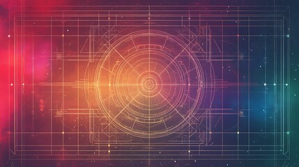 Futuristic sci-fi inspired geometric design with abstract forms and glowing neon symmetry patterns