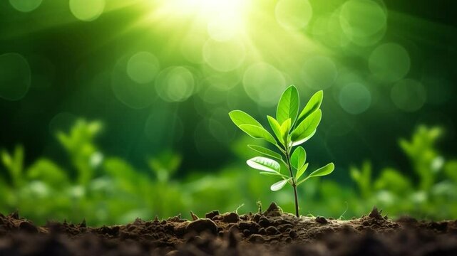 Growth Amidst Nature: A solitary seedling sprouts forth, embodying the essence of life's tenacious spirit. Bathed in sunlight