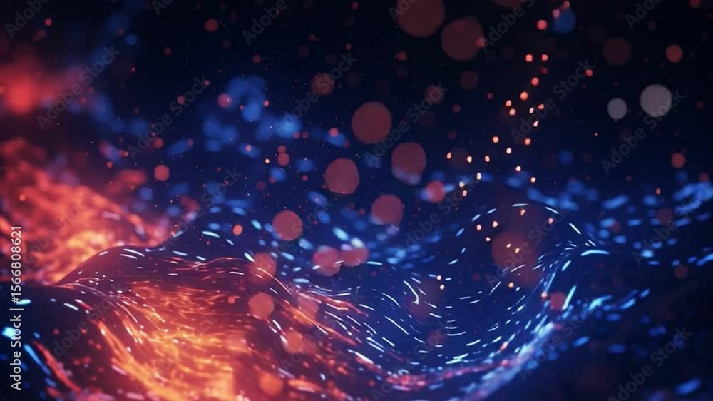 Poster Abstract Digital Universe: A captivating digital artwork presents a vibrant, abstract representation of a cosmic universe, featuring flowing energy and particles.