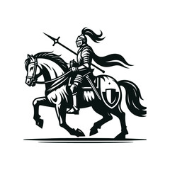 Medieval Armored Warrior on Horse with Sword Vector Illustration