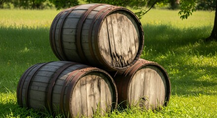 Obraz premium wooden classic barrels put in a feild