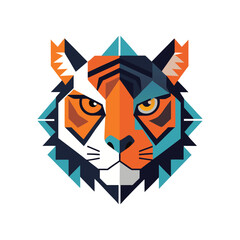 Abstract Tiger Face Split with Geometric Shapes – Modern Wild Animal Art. Tribal Patterned Wildlife Head Vector Illustration