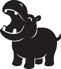 Smiling cartoon hippopotamus with mouth open and eyes closed on white vector