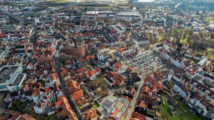 Aerial view of the downtown of the city Bad Hersfeld, in Germany on a sunny noon in autumn