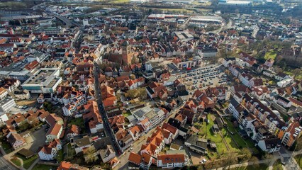Aerial view of the downtown of the city Bad Hersfeld, in Germany on a sunny noon in autumn