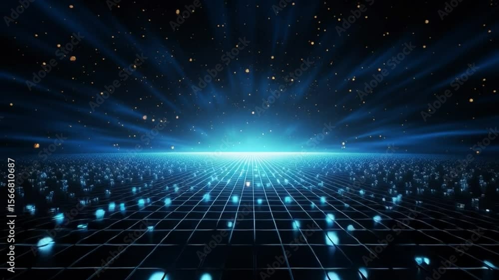 Aufkleber Cyber Universe: An abstract and imaginative representation of the digital cosmos, featuring luminous orbs suspended in a grid-like structure beneath a celestial display of stars and swirling nebulas.