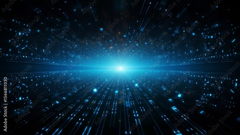 Poster Digital Galaxy: Abstract representation of a digital galaxy, showcasing a futuristic, glowing horizon with streaks of light and data streams.