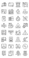 Adventure Travel Journal set of web icons in line style. adventure journal, travel journal, travel diary, trip log and travel notes. Vector illustration.