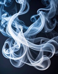 Swirling abstract smoke, cool tones, emanating from darkness