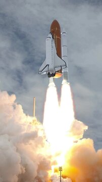 Realistic 3D Animation of Space Shuttle launching in slow motion,