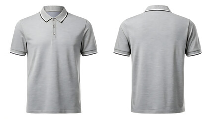 A gray polo shirt is shown from the front and back, isolated on white background