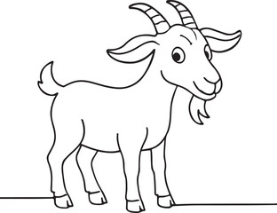 Happy goat cartoon outlined vector illustration in playful cute pose