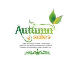 Autumn sale round banner. fall ad circle shape with liquid form at the center and text offer a sign—red, orange abstract leaves in simple flat paper cut style.
