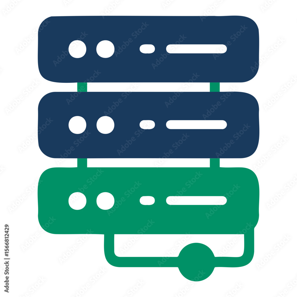 Poster a depiction of a three tiered server rack with a green and blue color gradient design style