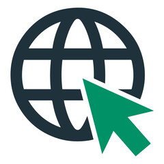 A representation of a globe with a green arrow pointing towards it, symbolizing connection and access