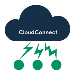 Illustration of a cloud with the word cloudconnect and three lightning bolts connecting to circles