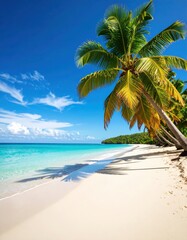 Tropical beach scene with palm trees and turquoise waters