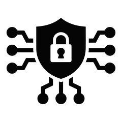 Illustration of a shield containing a padlock with circuit connections on both sides and bottom