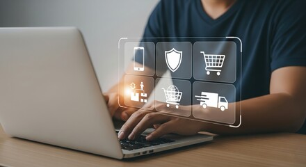 Person Using Laptop for Online Shopping and Internet Security