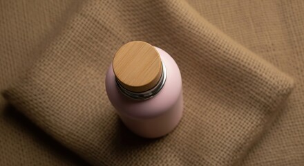 Elegant Pink Bottle with Bamboo Lid on Textured Background