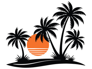Palm trees and sunset black silhouette vector illustration design