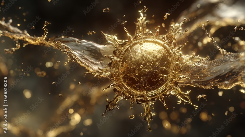 Aufkleber golden sunburst with splashing water creating stunning visuals in an enigmatic background for artist
