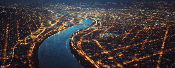 City lights at night over a river