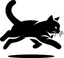 Obraz premium Playful cat pouncing in minimalist black flat vector, fun dynamic pose 